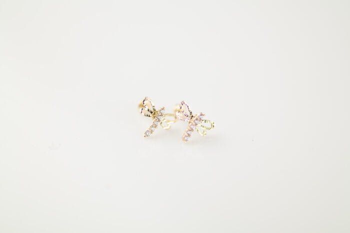 BROQUEL ANGELICA ORO 10K LIBÃ‰LULAS ZIRCONIAS - Imagen 3