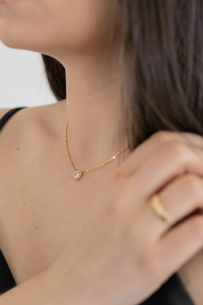 GARGANTILLA GALILEA PLATA BAÑO ORO ZIRCONIAS CORAZON - Imagen 2