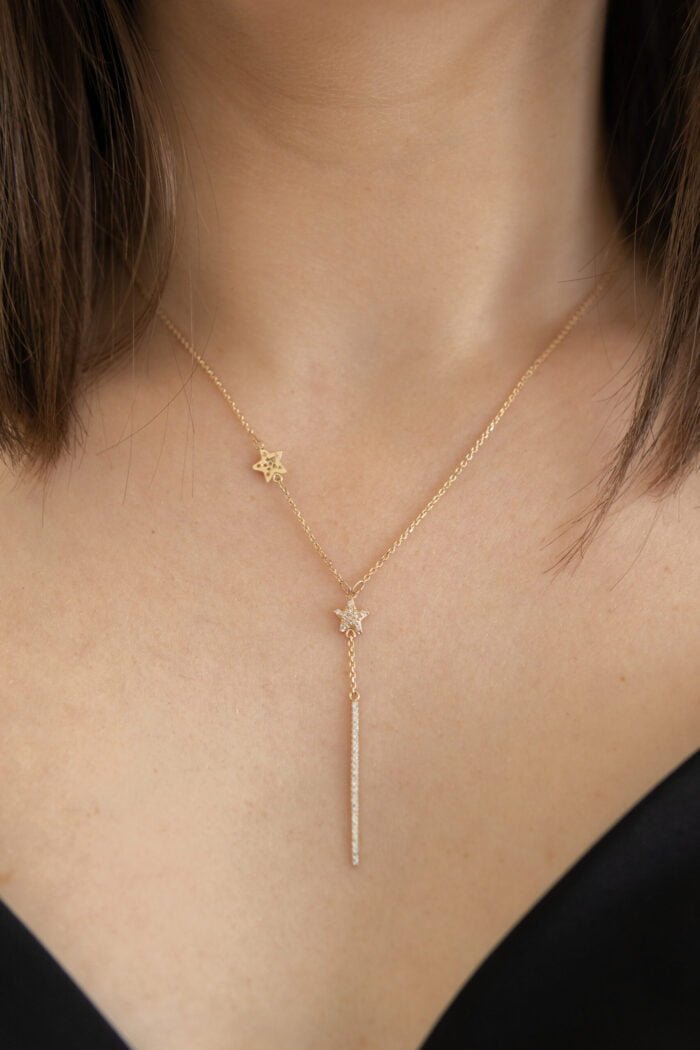 GARGANTILLA GINEBRA ORO 10K ESTRELLA C/ ZIRCONIAS Y BARRA LARGA - Imagen 2