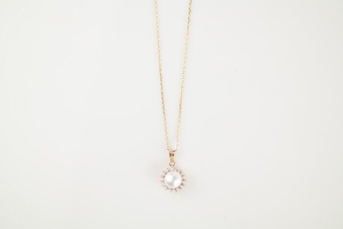 GARGANTILLA GERALDINE PERLA NATURAL CON BISEL ZIRCONIA ORO 10K - Imagen 3