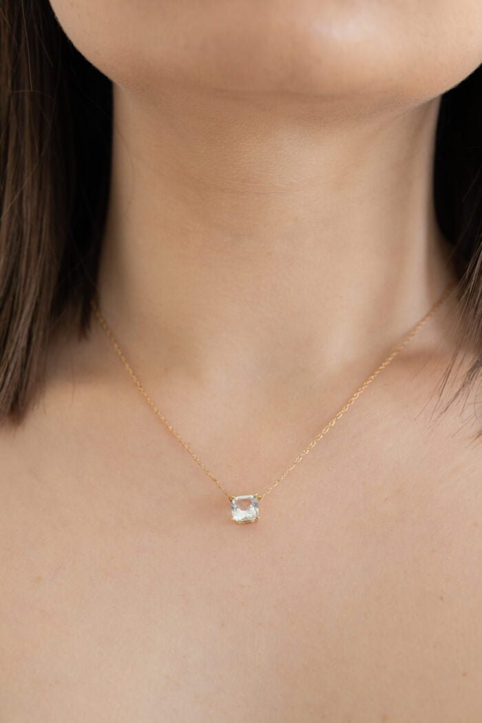 GARGANTILLA ORO 10K ACUAMARINA 7MM CORTE PRINCESA - Imagen 2