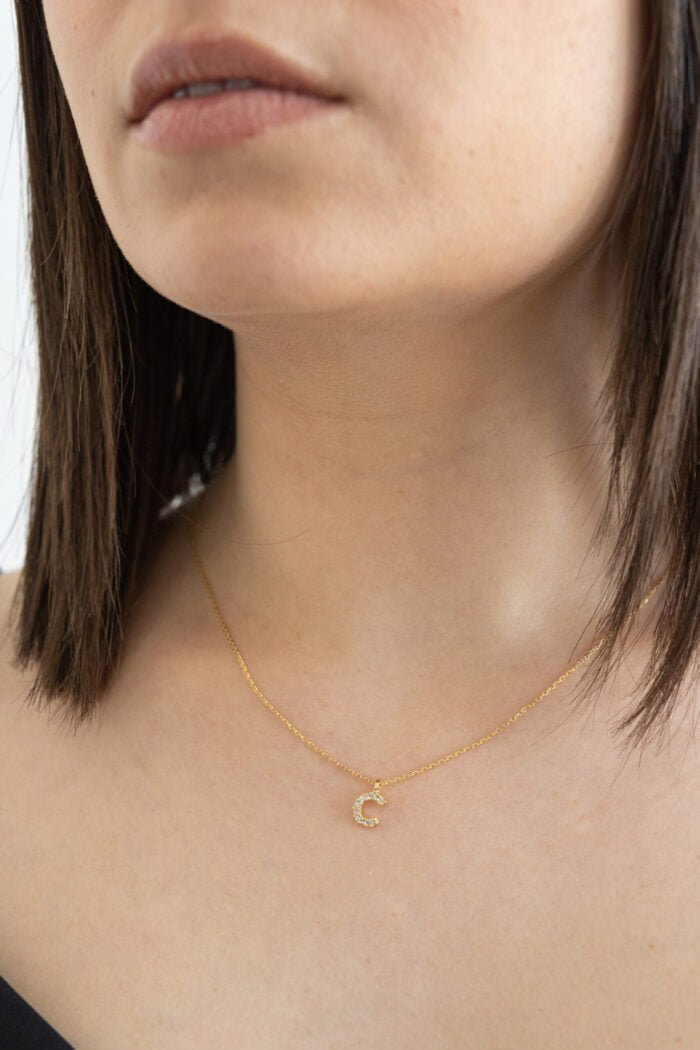 DIJE CON CADENA LETRA A-Z PLATA BAÑO ORO - Imagen 5