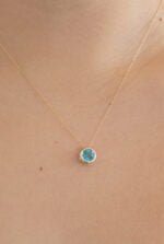 GARGANTILLA ORO 14K BLUE TOPAZ BISEL CORTE BRILLANTE 2CT - Imagen 2