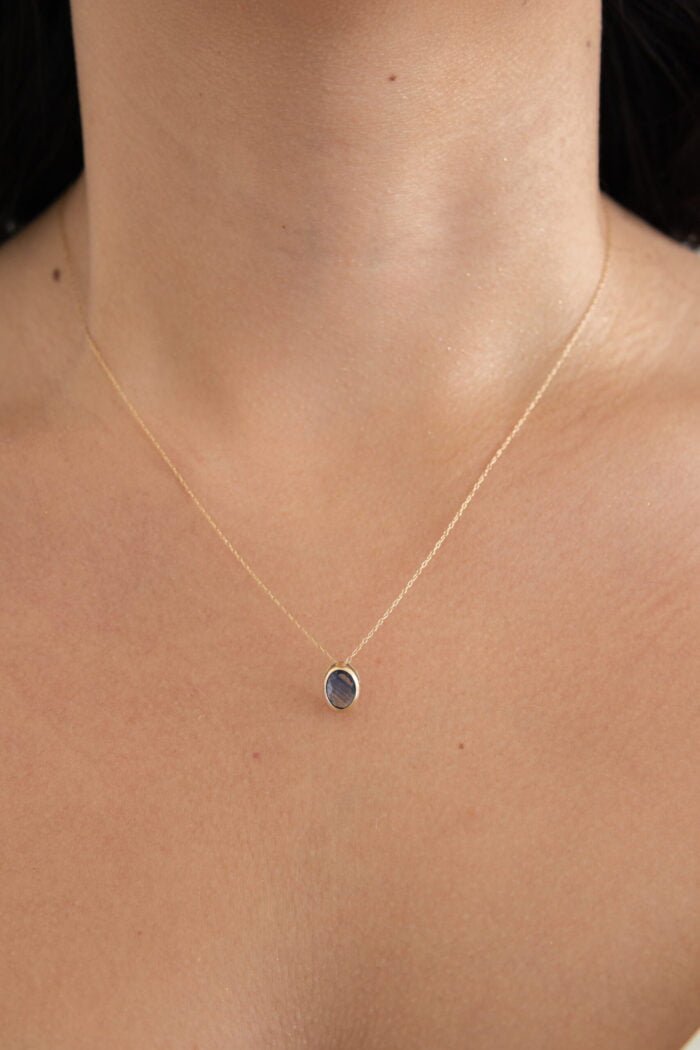 GARGANTILLA ORO 14K ZAFIRO BISEL OVAL 8X6 - Imagen 2