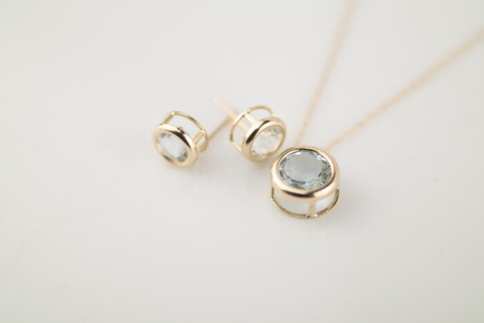 GARGANTILLA ORO 14K ACUAMARINA BISEL CORTE BRILLANTE 2CT - Imagen 3