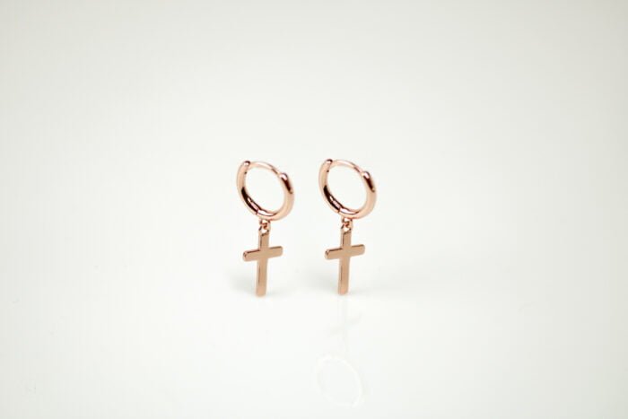 ARRACADA CRUZ LISAS BAÑO ORO ROSA - Imagen 2