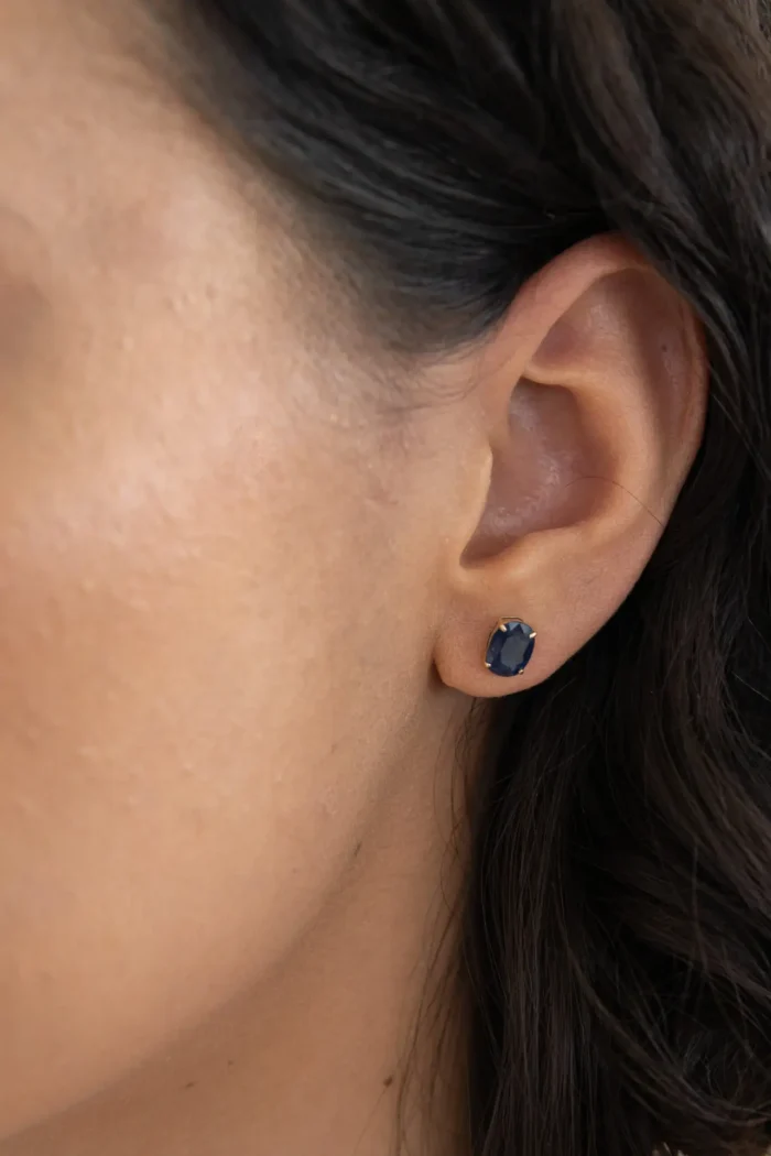 PAR ARETES ORO 14K ZAFIRO OVAL 8X6 - Imagen 2