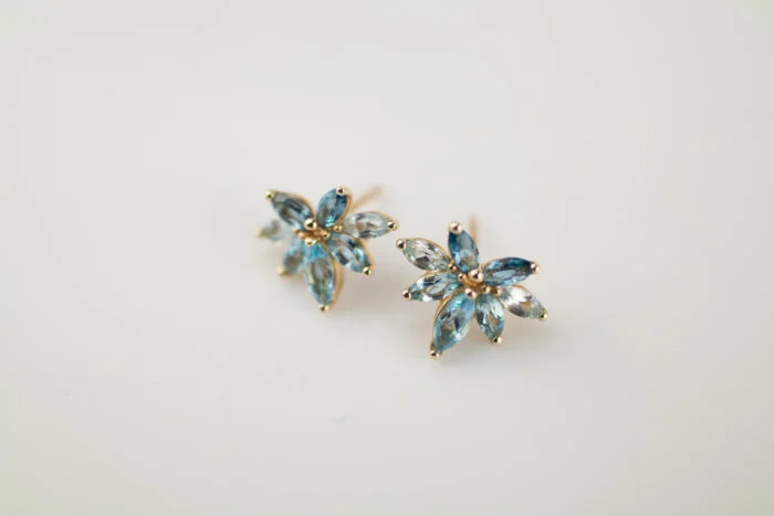 PAR ARETES ORO 10K BLUE TOPAZ CORTE MARQUIS - Imagen 2