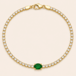 Pulsera tennis oro 10k con zirconias oval al centro verde