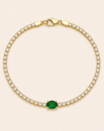 Pulsera tennis oro 10k con zirconias oval al centro verde