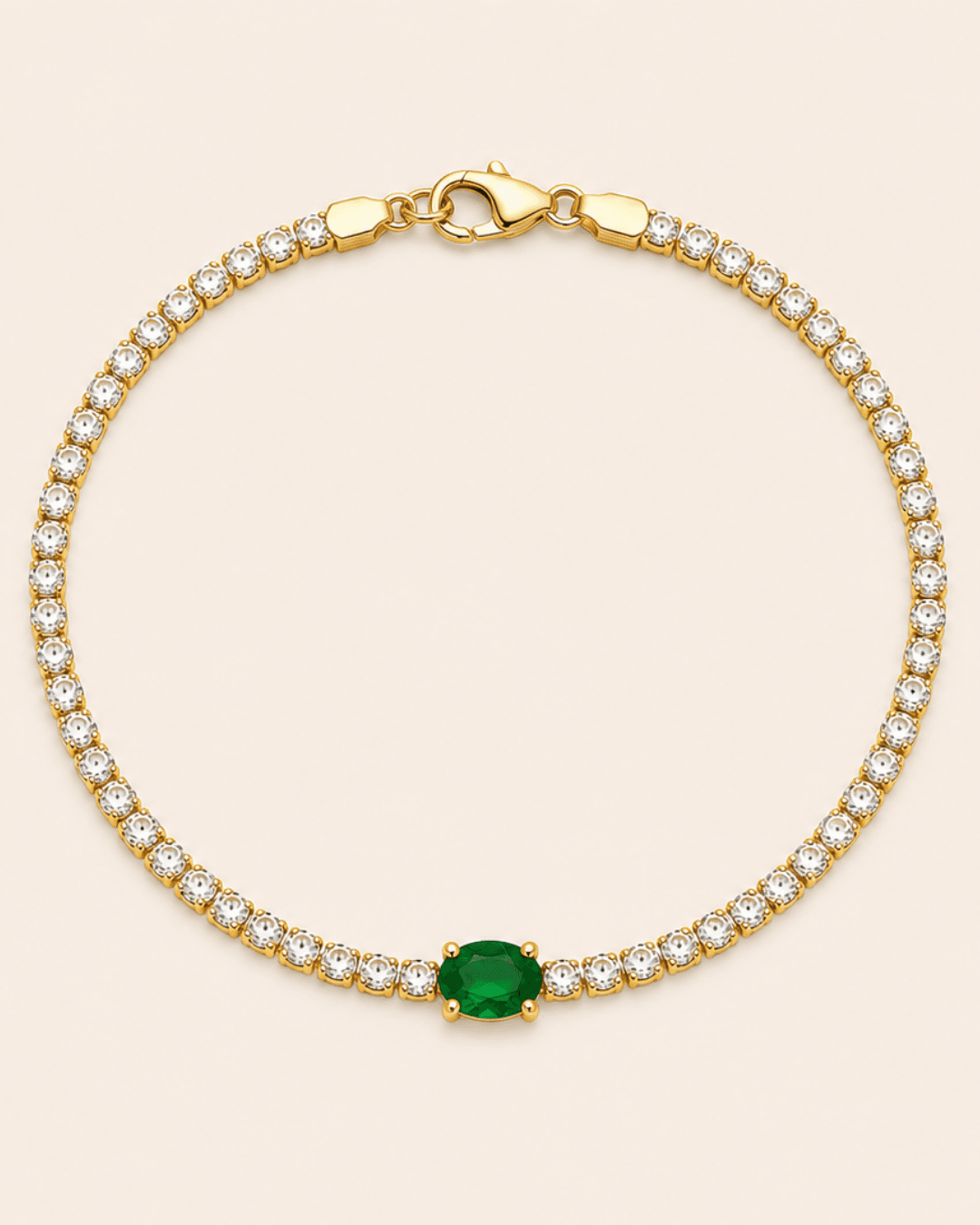 KMD01-1 Pulsera tennis oro 10k con zirconias oval al centro verde - Imagen 1