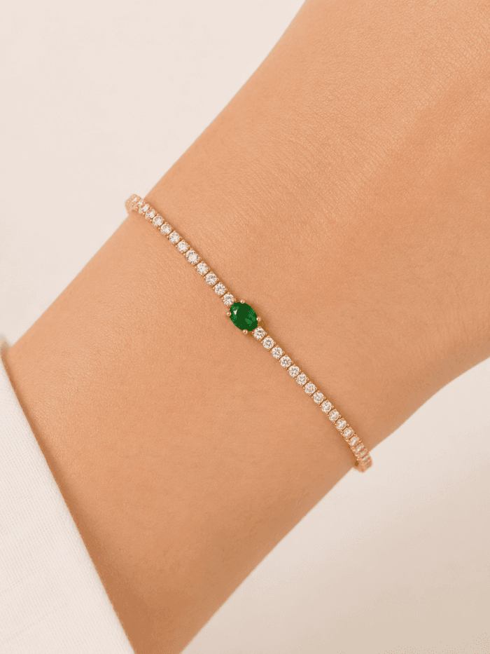 Pulsera tennis oro 10k con zirconias oval al centro verde - Imagen 2