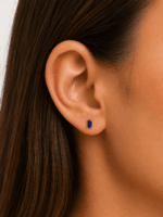 PAR ARETES ORO 14K ZAFIRO AZUL NATURAL CTE BAGUETTE 0.20CT - Imagen 2