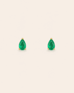 PAR ARETES ORO 14K ESMERALDA CTE PERA 6X4 1CT