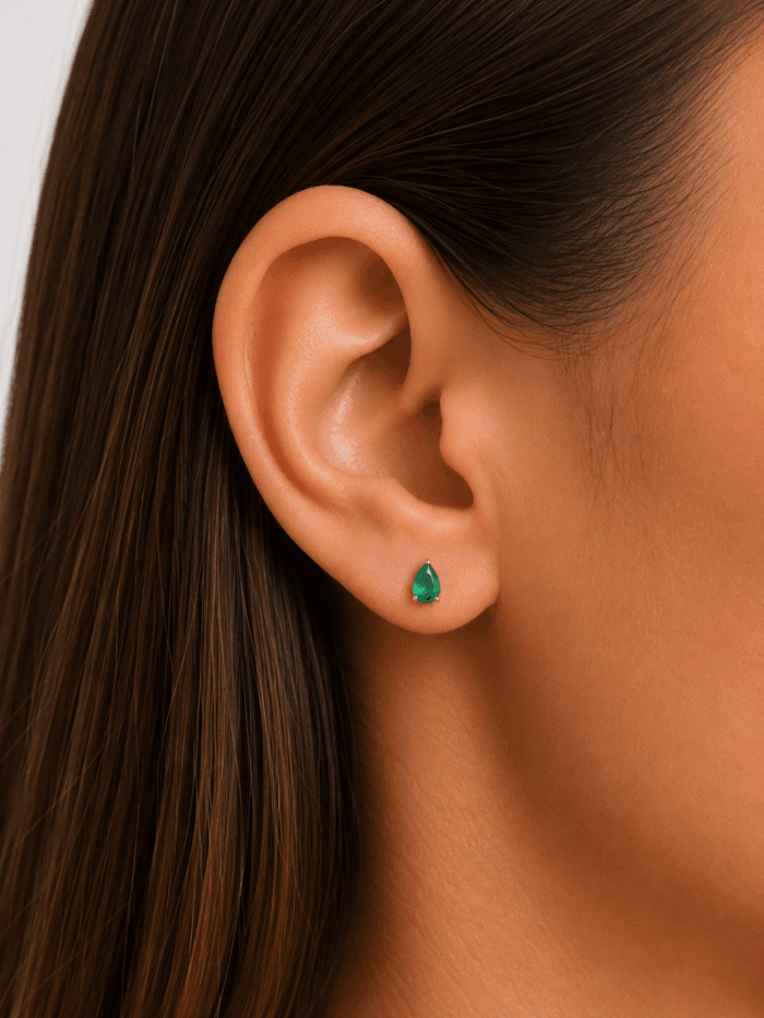 Par aretes oro 14K con esmeraldas corte pera natural - Imagen 2