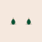 PAR ARETES ORO 10K ESMERALDA 80PTS CTE PERA 6X4 2 PTS DIAMANTES