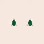 PAR ARETES ORO 10K ESMERALDA 80PTS CTE PERA 6X4 2 PTS DIAMANTES