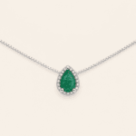 GARGANTILLA ORO 14K ESMERALDA CTE PERA 40PTS Y 5 PTS DIAMANTES