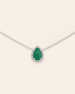 GARGANTILLA ORO 14K ESMERALDA CTE PERA 40PTS Y 5 PTS DIAMANTES