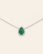 GARGANTILLA ORO 14K ESMERALDA CTE PERA 40PTS Y 5 PTS DIAMANTES