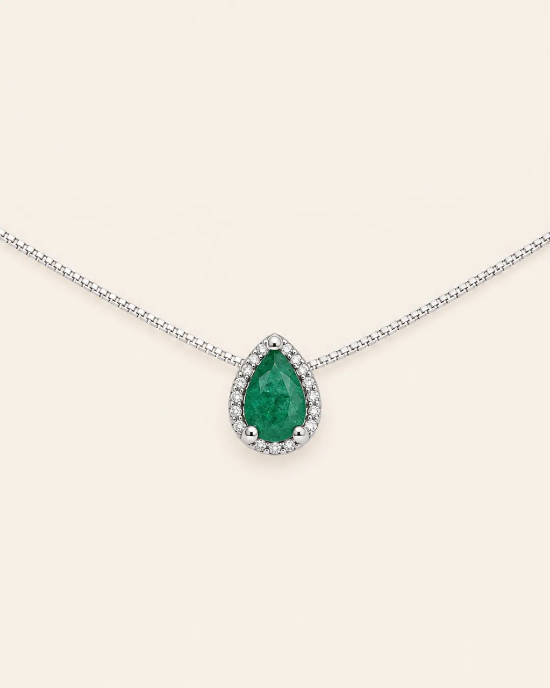 KMD21-1 GARGANTILLA ORO 14K ESMERALDA CTE PERA 40PTS Y 5 PTS DIAMANTES - Imagen 1