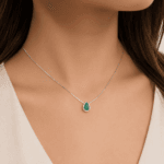 GARGANTILLA ORO 14K ESMERALDA CTE PERA 40PTS Y 5 PTS DIAMANTES - Imagen 2