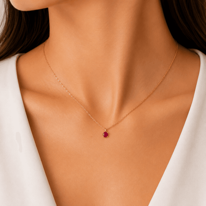 GARGANTILLA ORO 14K RUBI NATURAL REDONDO ZIRC - Imagen 2