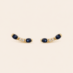 PAR ARETES ORO 14K CURVOS ZAFIRO 10PTS Y DIAMANTES 4PTS