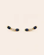 PAR ARETES ORO 14K CURVOS ZAFIRO 10PTS Y DIAMANTES 4PTS