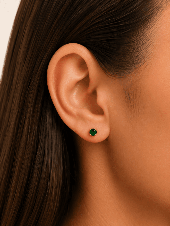 PAR ARETES ORO 14K ESMERALDA 1CT NATURAL CTE BRILLANTE 5MM - Imagen 2