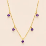 GARGANTILLA 5 AMATISTAS 2MM ORO 14K