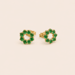 PAR ARETES ESMERALDA CIRCULO ORO 14K