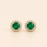 PAR ARETES ORO 14K DIAMANTES NATURALES 23pts ESMERALDA NATURAL .90CT CTE BRILLANTE