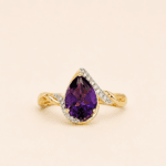 ANILLO ORO 14K AMATISTA PERA 7X5MM DIAMANTE NATURAL 0.25PTS