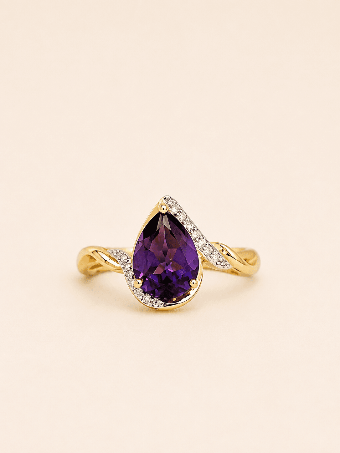 TR40 ANILLO ORO 14K AMATISTA PERA 7X5MM DIAMANTE NATURAL 0.25PTS - Imagen 1