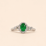 ANILLO ORO BLANCO 10K ESMERALDA CORTE OVAL 6X5MM .18PTS DIAMANTE